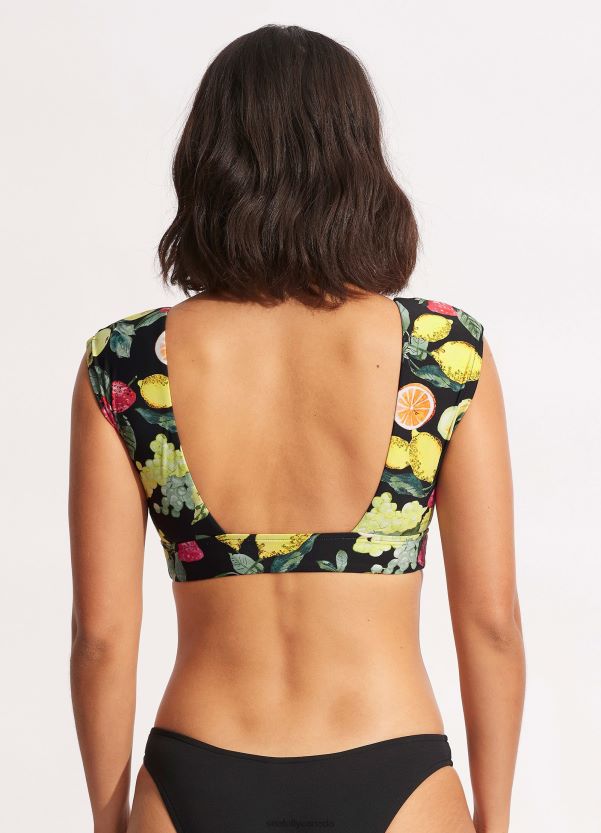 Seafolly Women Lemoncello Cap Sleeve Top ZZ6BL630 Swimwear Black