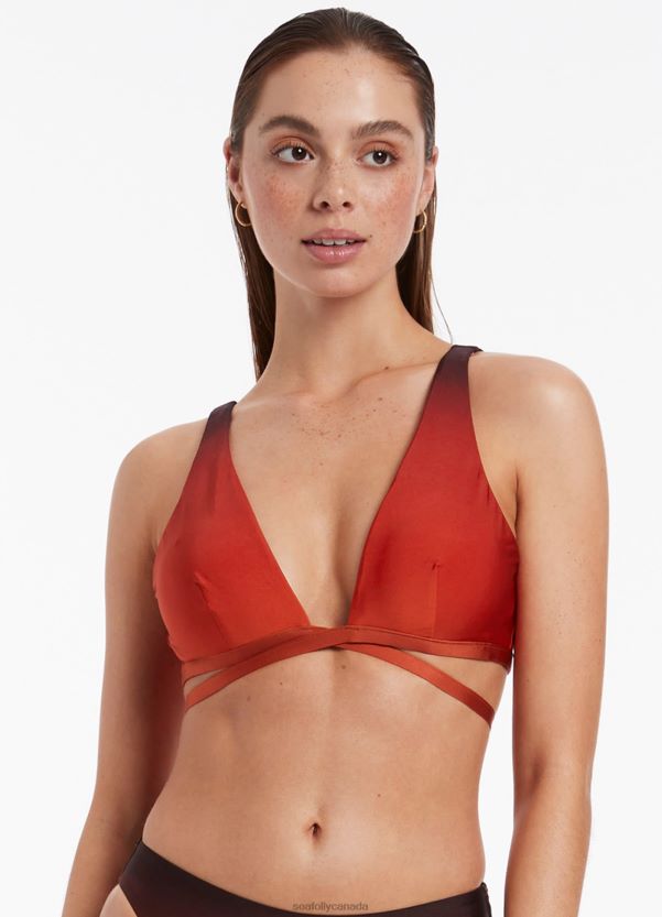 Seafolly Women Oia Sunset Wrap Tie Plunge Top ZZ6BL404 Swimwear Burnt Orange