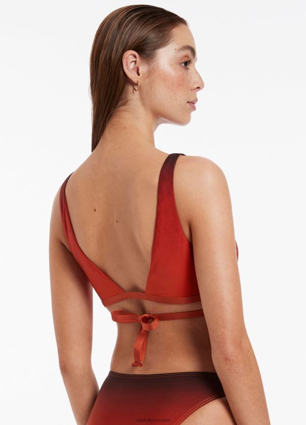 Seafolly Women Oia Sunset Wrap Tie Plunge Top ZZ6BL404 Swimwear Burnt Orange